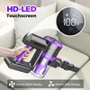 A hand holding a cordless vacuum cleaner on a couch. Produktbild-Vorschau