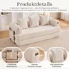 A collage of images showcasing the features of a beige sofa, including its side pockets, a small practical pocket, and cushions. Anteprima dell’immagine prodotto
