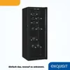 A black wine cooler with glass doors is shown in a studio setting against a white and light gray background. Produktbild-Vorschau