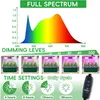 A collage of images showing a plant grow light system with a spectrum graph, dimming levels, time settings, and a close-up of the light controller. Náhled obrázku produktu