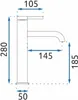 A technical drawing of a faucet with dimensions indicated. Náhled obrázku produktu