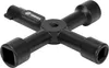A black multi-tool wrench with four different socket ends. Produktbild-Vorschau