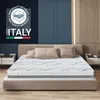 A mattress is displayed on a bed in a bedroom setting, with decorative pillows and nightstands. Produktbild-Vorschau