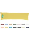 A long yellow pillow is shown against a white background. Below the pillow, there are swatches of various colored pillows, likely indicating available color options. Produktbild-Vorschau