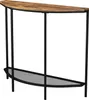 A half-round console table with a wooden top and a black metal frame, including a lower shelf. Anteprima dell’immagine prodotto