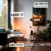 A living room scene with a heater on a stand, next to a sofa and a painting. Produktbild-Vorschau