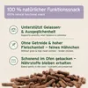 A marketing image for dog treats, highlighting their natural ingredients and benefits with text and icons. Produktbild-Vorschau