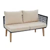 A studio shot of a two-seater outdoor sofa with beige cushions and a woven black backrest, set against a white background. Anteprima dell’immagine prodotto