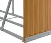 A close-up view of the bottom section of a firewood rack, showing the wooden planks and the metal frame. Náhled obrázku produktu