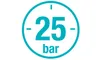 A circular graphic with a pressure gauge indicating 25 bar. Produktbild-Vorschau