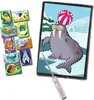 A craft kit for children with multiple small cards featuring cartoon animals and a larger board with a walrus outline to be pricked out with a tool. Produktbild-Vorschau