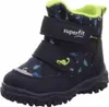 A single navy blue child's boot with a dinosaur pattern and green accents. Produktbild-Vorschau