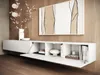 A modern living room with a wall-mounted TV cabinet and a large TV mounted above it. Anteprima dell’immagine prodotto
