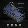 An exploded view of a blue and black phone case with various features highlighted. Produktbild-Vorschau