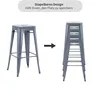 A single bar stool is shown on the left, and a stack of four bar stools is shown on the right, with an arrow indicating the transition. Text above describes the space-saving design. Náhľad obrázku produktu