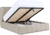 A bed with its storage compartment open, showing the mattress and slatted base. Produktbild-Vorschau