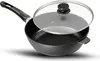 A black frying pan with a glass lid is shown against a white background. Produktbild-Vorschau