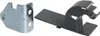 Two refrigerator door hinges, one made of metal and the other of dark gray plastic, are shown against a white background. Produktbild-Vorschau