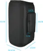 A black protective cover for a speaker with dimensions indicated by text and lines. Voir les images du produit