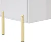 A close-up view of the bottom section of a white sideboard with gold legs. Voir les images du produit