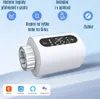 A smart thermostat head with feature callouts and app compatibility logos. Náhľad obrázku produktu