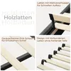 A collage of four images showcasing details of a bed frame's construction and features. Produktbild-Vorschau