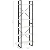 A tall, white, five-shelf bookcase with a black metal frame, shown against a white background with dimensions indicated. Podgląd zdjęcia produktu