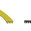 A close-up of a yellow V-belt and a black illustration of a V-belt. Produktbild-Vorschau