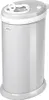 A gray diaper pail with a white lid and handle, shown against a white background. Voir les images du produit