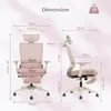 Diagram showing the dimensions of a pink ergonomic office chair. Náhled obrázku produktu