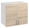 A two-door wall cabinet with a light brown wood grain finish on the doors and a white top and sides. Náhľad obrázku produktu