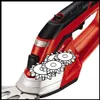 Close-up of a red and black hedge trimmer with gears overlaid. Náhled obrázku produktu