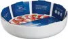 A white serving bowl filled with a salad, with informational labels around the rim. Produktbild-Vorschau