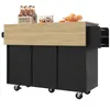 A kitchen cart with a wooden top and black cabinets, shown on a white background. Produktbild-Vorschau