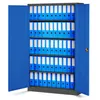 A blue metal filing cabinet with its doors open, filled with blue ring binders. Podgląd zdjęcia produktu