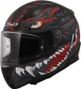 A black motorcycle helmet with a red and white graphic design. Produktbild-Vorschau