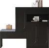A black shoe cabinet with an integrated bench, featuring a small brown handbag on the bench and two shopping bags on top of the cabinet. Produktbild-Vorschau