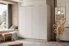 A bedroom with a large wardrobe, a window seat, and decorative elements. Produktbild-Vorschau