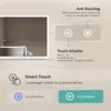A diagram illustrating the features of an LED bathroom mirror, showing touch controls and anti-fog functionality. Náhled obrázku produktu