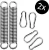 A set of two silver springs and four silver carabiner clips on a white background. Produktbild-Vorschau