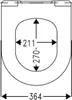 A technical drawing of a toilet seat with dimensions indicated. Produktbild-Vorschau