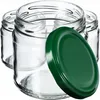 Several empty glass jars with a green lid in the foreground. Podgląd zdjęcia produktu