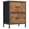 A two-drawer chest of drawers with a rustic wood-grain finish and black metal frame, presented against a white background. Produktbild-Vorschau