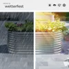 A split image showing a raised garden bed in the rain on the left and in sunlight on the right, with text and weather icons at the top. Náhled obrázku produktu