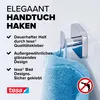 A chrome towel hook with a blue towel hanging from it, against a white and light gray background. Anteprima dell’immagine prodotto