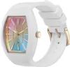 A close-up, angled view of a white Ice Watch with a rainbow-colored dial. Produktbild-Vorschau