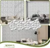 Collage of images showing 3D wall panels in different room settings and close-ups of the panels. Podgląd zdjęcia produktu