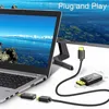 A laptop connected to a monitor via an HDMI adapter, with text overlay. Produktbild-Vorschau