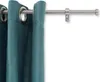A close-up view of a telescopic curtain rod with teal curtains. Produktbild-Vorschau