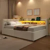 Polsterbett mit LED-Streifen, Lattenrost, Regal, Produktbild-Vorschau 5